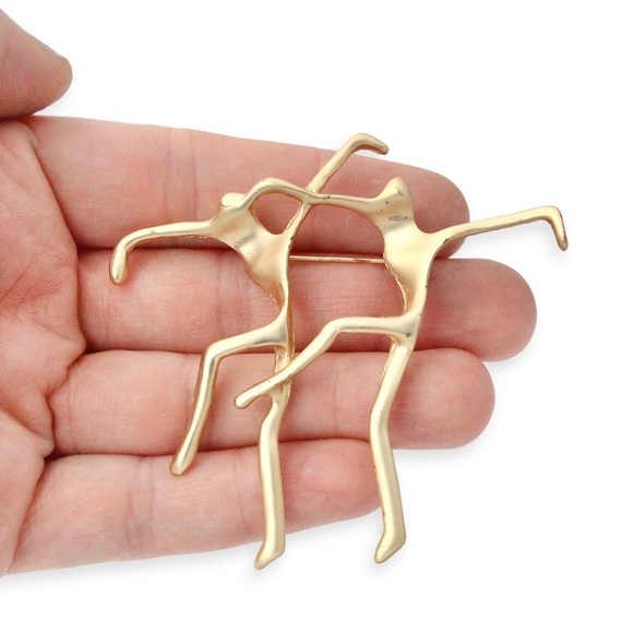 Vintage Modernist Dancers Brooch Two People Dancing Abstract Gold Tone Pin - Picture 2 of 5